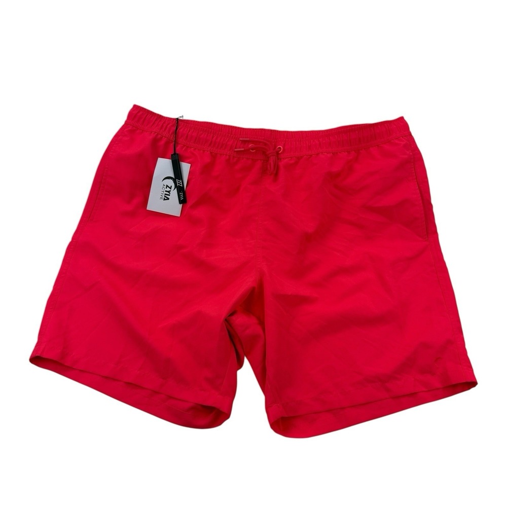 Zyia Bright Tangerine Pink Active Swim Trunks Drawstring Shorts Men's 2XL NWT